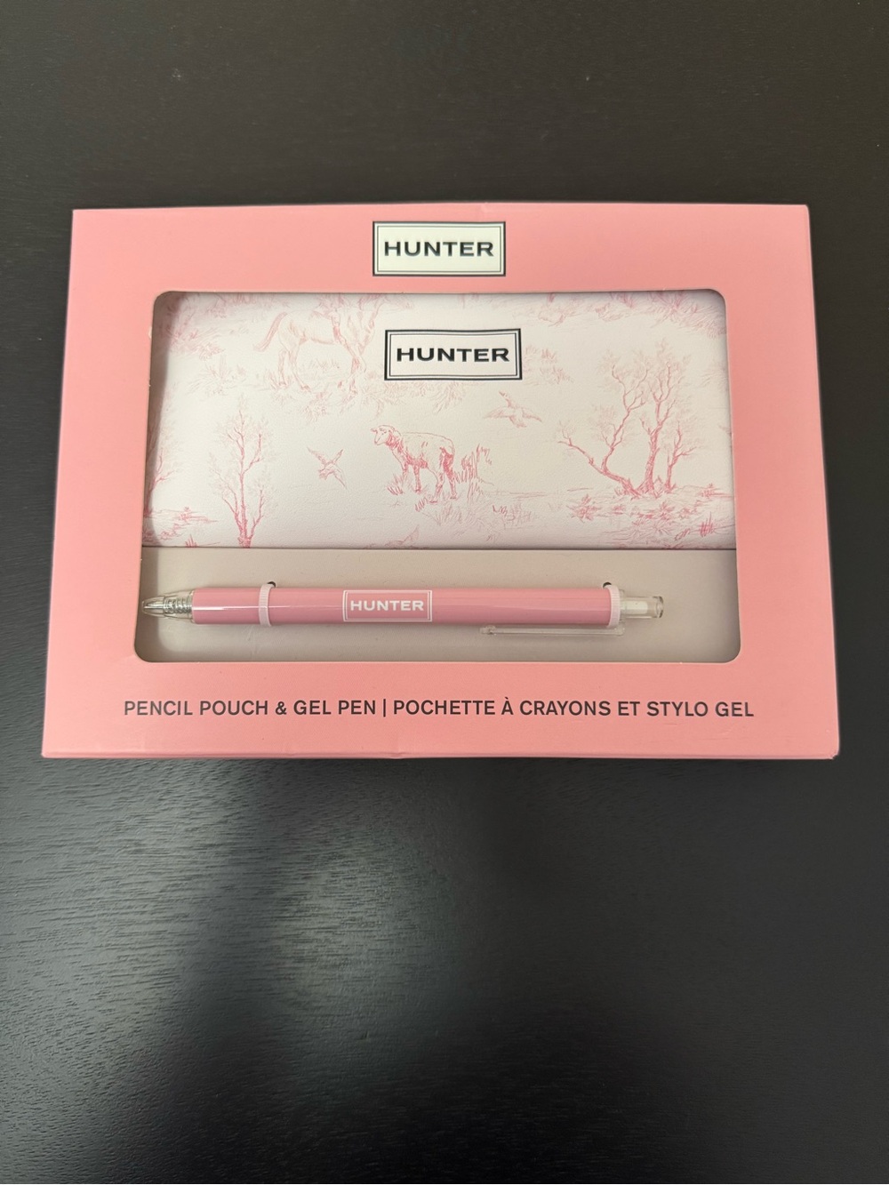 Hunter Pink Pencil Pouch & Pink Gel Pen Set Brand New in Box! Great gift idea!